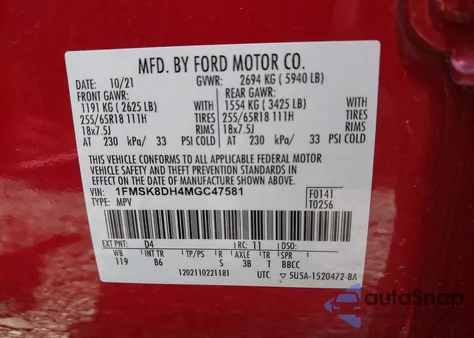 2021 Ford Explorer Xlt from USA, damaged, VIN 1FMSK8DH4MGC47581